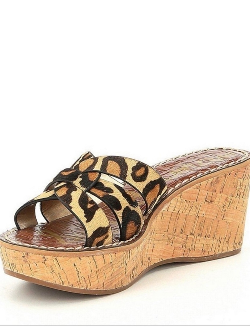 Sam Edelman Leopard Print Calf Hair Wedge Slide Sandals size 8.5 EUC